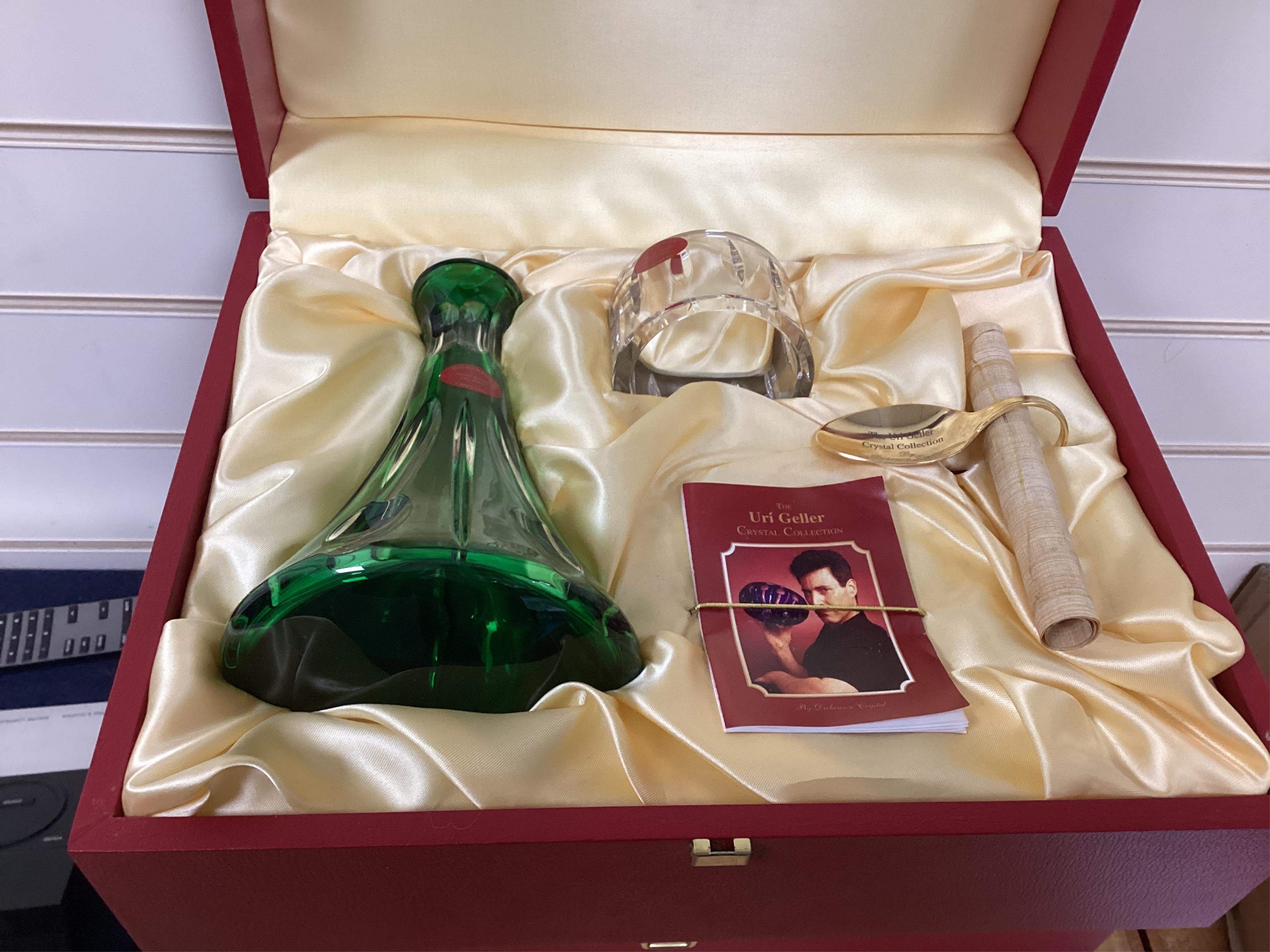 The Uri Geller Crystal Collection - three red cased sets by Dickenson Crystal